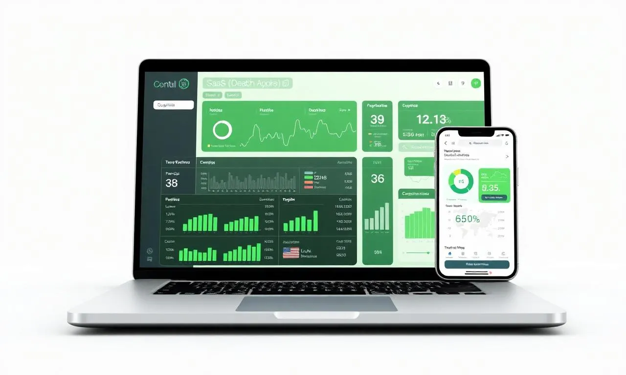 Sistema em laptop e celular